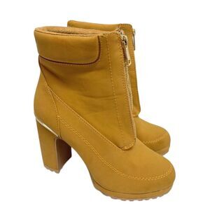 DKNY Booties Size 7.5 Gold Tone Chunky Heel‎ Platform Sole Front Zip Boots
